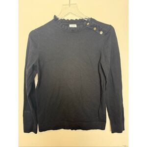 J.Crew Ruffle Mockneck Button Sweater Black 100% Cotton Women’s M BC568